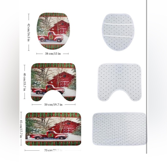 Christmas🌲Shower🚿Curtain Set with Bath🛁Mat (Red House🏡& Truck🛻) - Picture 8 of 10